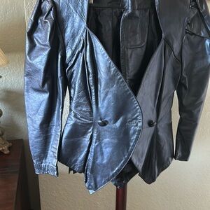 Navy blue leather suit with skirt size 9/10
